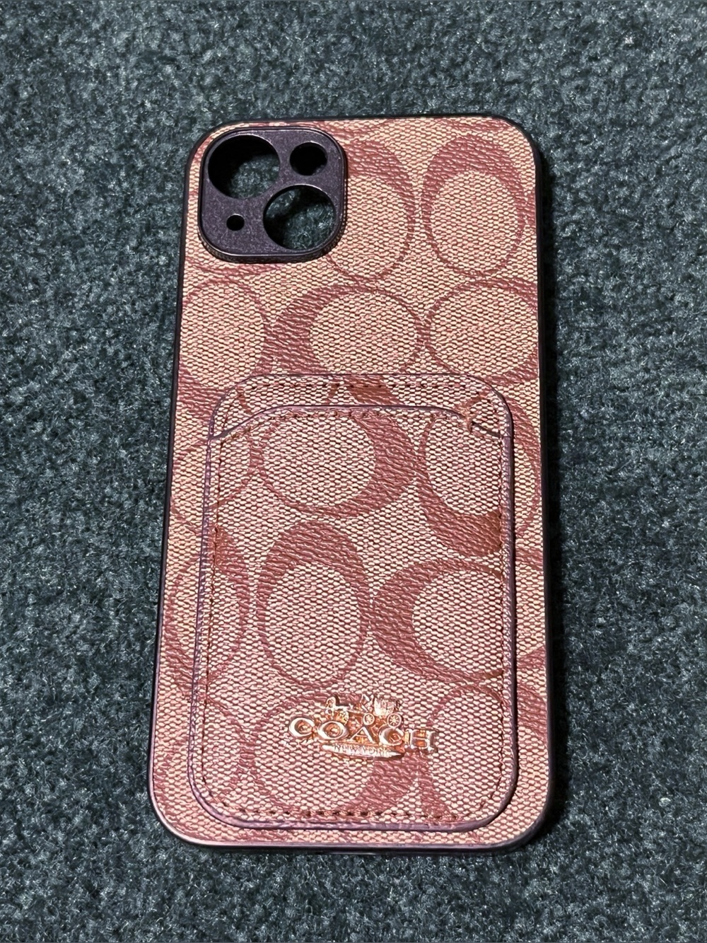 Coach Signature Canvas Tan Brown Card Wallet iPhone 15 Plus Case Classic
